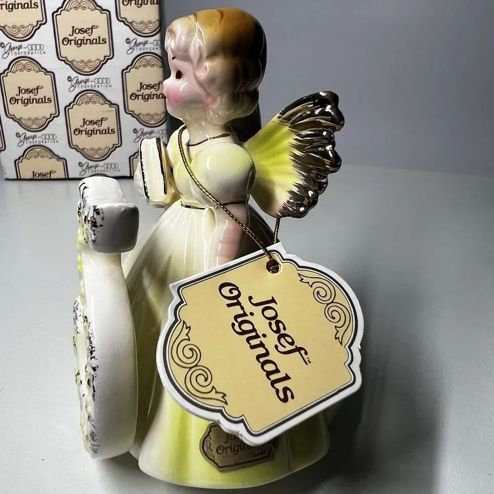 Josef Originals Birthday Girl Angel Age 5 Fifth Year ABC Book Figurine Box Tag